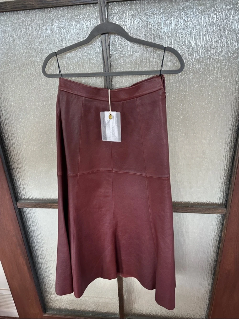 forte_forte Women’s Leather A-Line Midi Skirt in Burgundy size 6 NWT ret $1,000